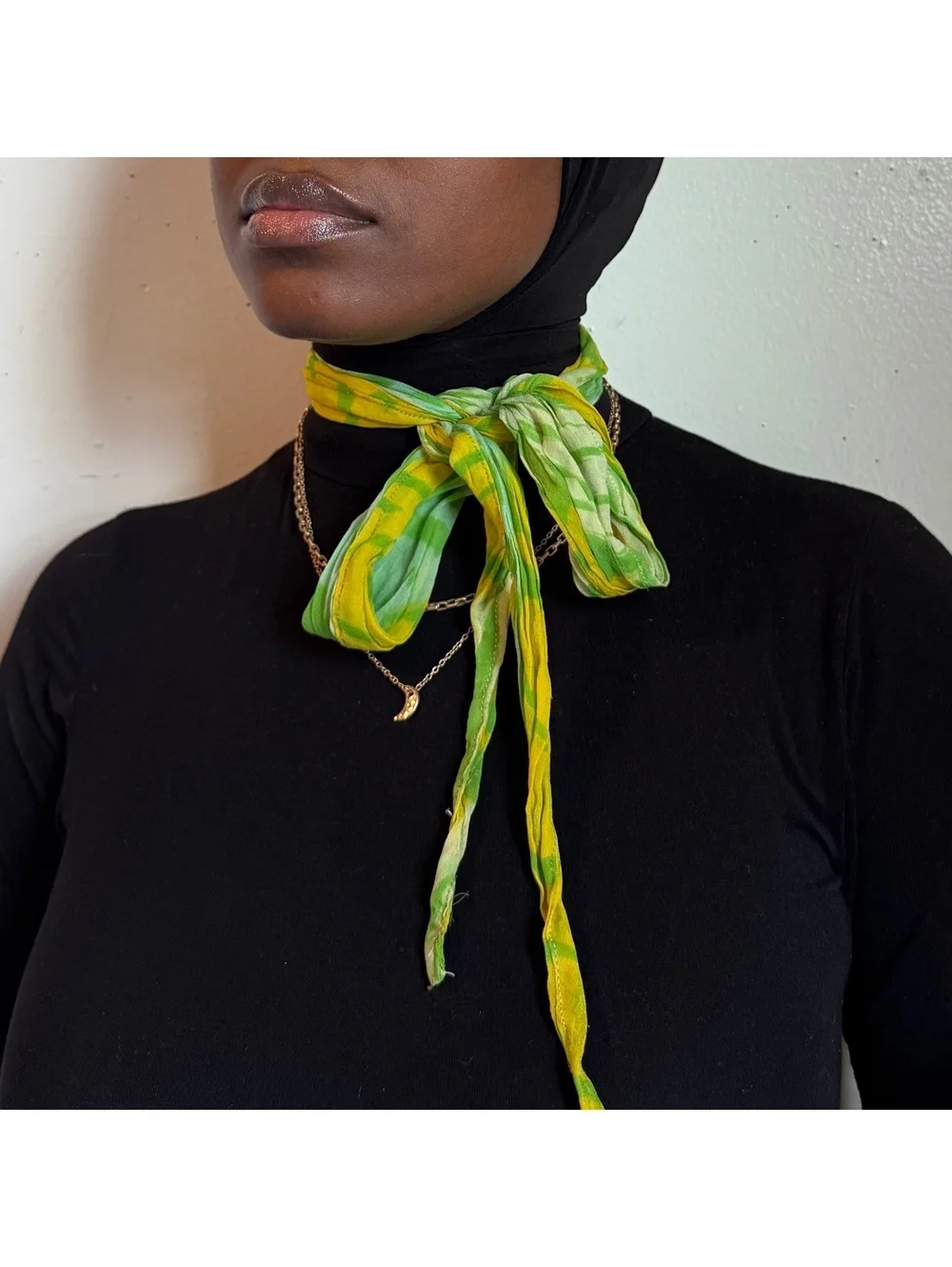 Y2K Lime Green Printed Skinny Scarf Thin Neck Tie Headband